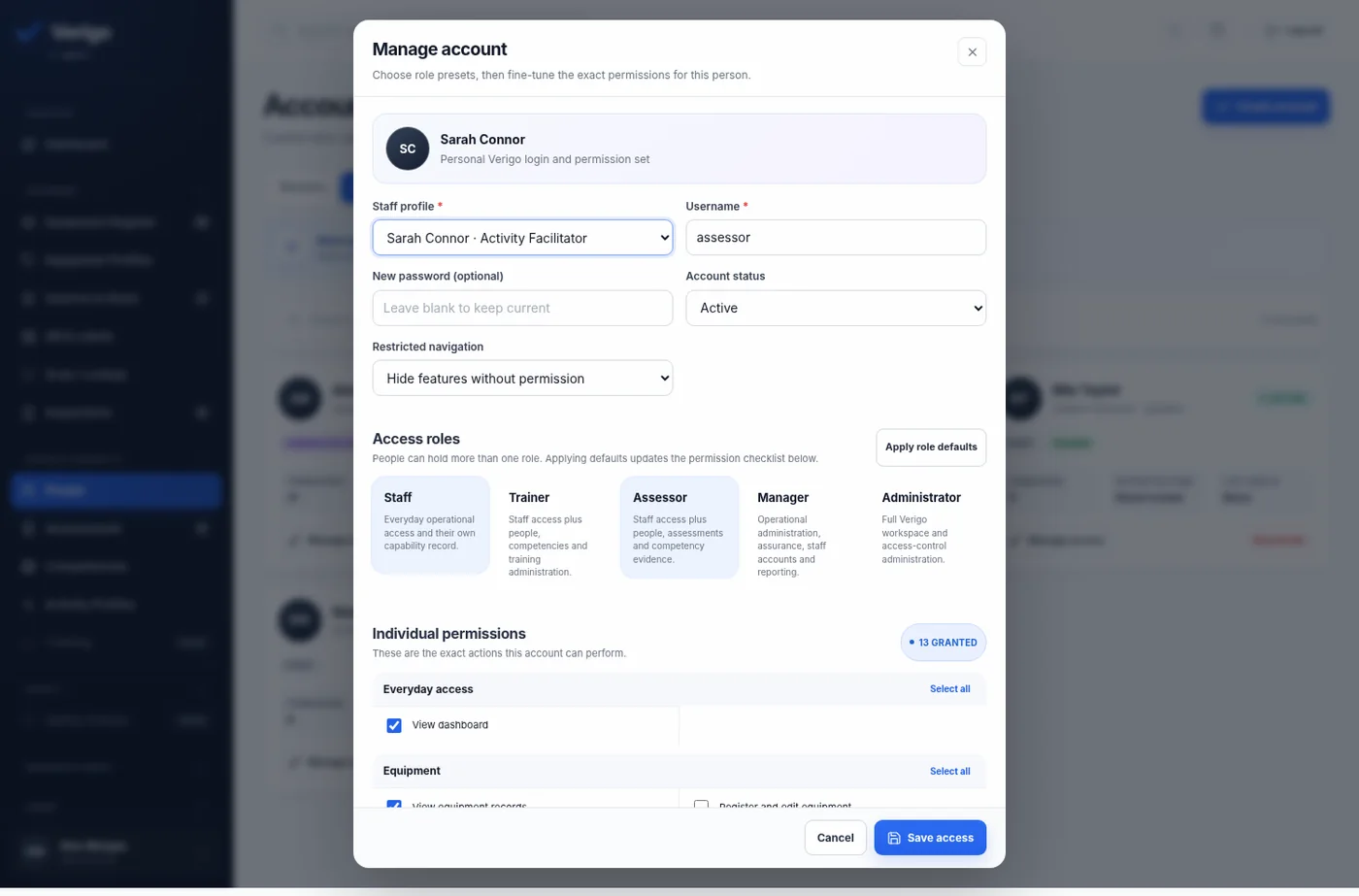 Verigo role and permission editor